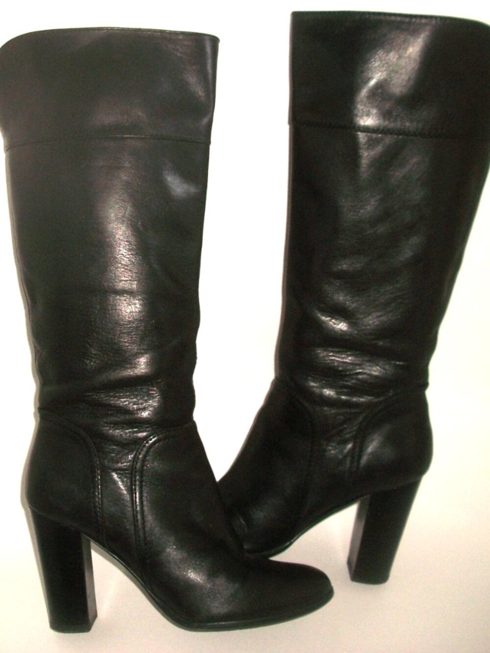 Halogen Tall Black Leather High Heel Side Zip Boots